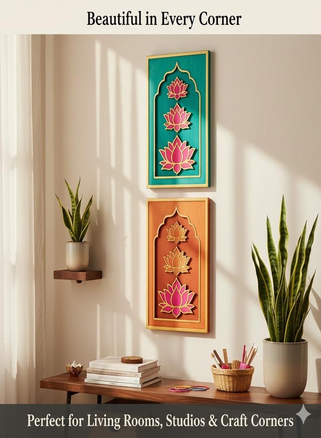 LET'S DIY مجموعة نوافذ خشبية من خشب MDF مكونة من قطعتين - تصميم محفور على شكل زهرة اللوتس، قاعدة مربعة، مثالية للأعمال اليدوية، ديكور المنزل، والمشاريع الفنية. - Image 5